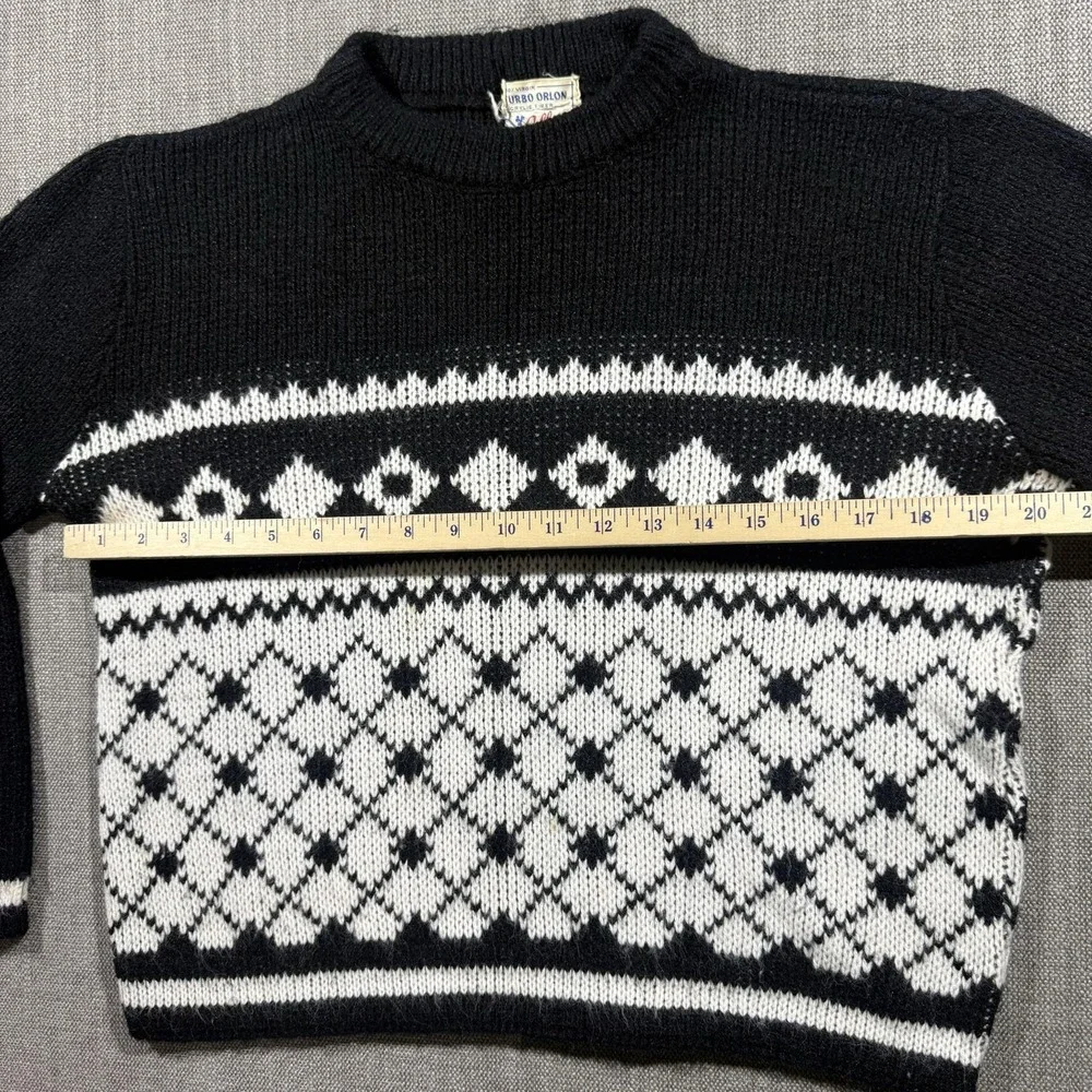 Vintage Colleen Sweater Womens Small Black‎ White Argyle Knit Orlon Pullover